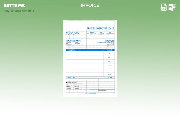 Шаблон за фактура за туристичка агенција што може да се уредува во модерен стил
